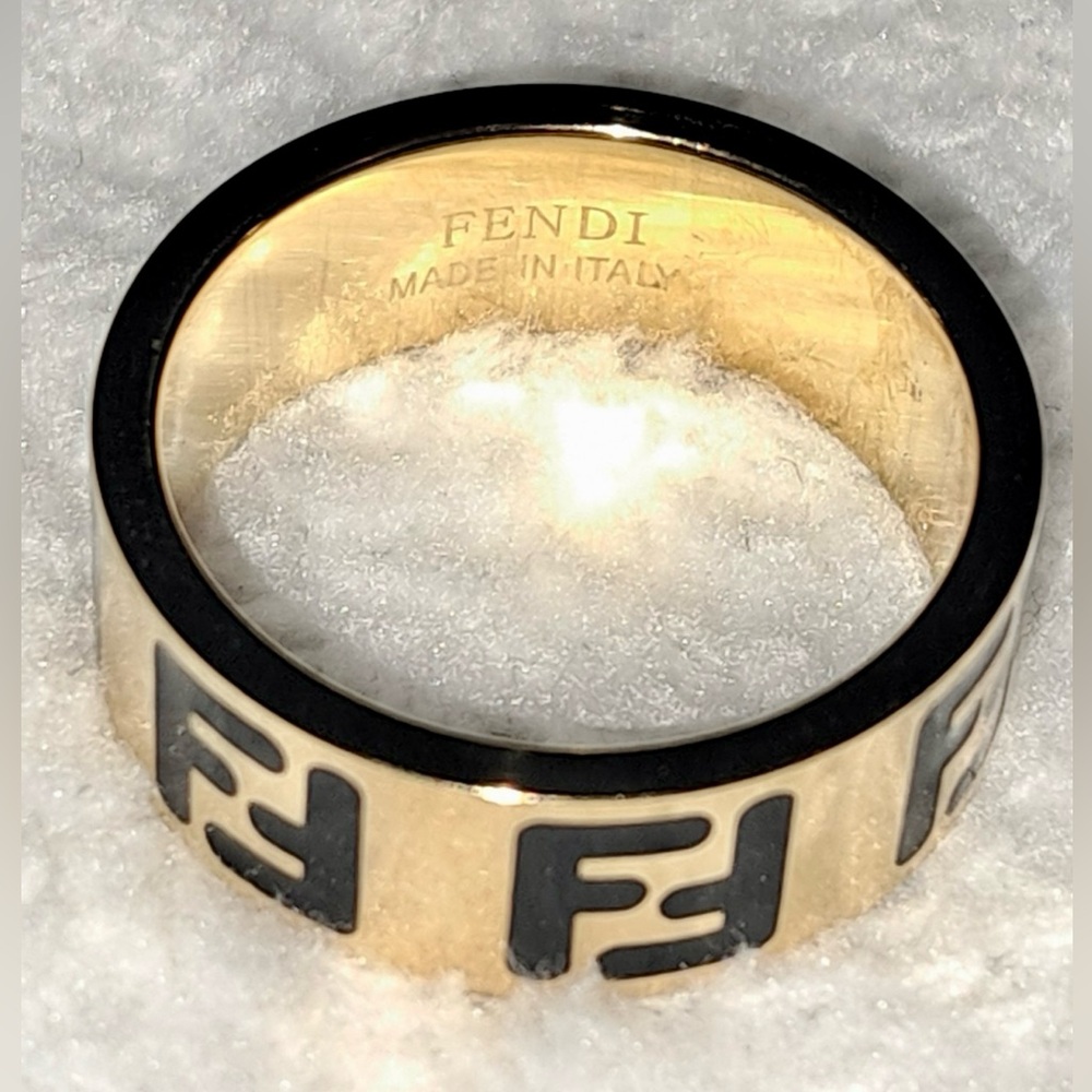 Fendi Men's Gold and Black Logo Ring